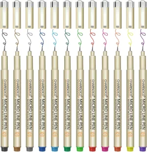 01 Micro Pen, Fine Point Pen with 12 Colors, Waterproof Archival Ink, 0.25mm Fineliner Ink Pens for Artist Illustration, Sketching, Anime, Manga, Technical Drawing and Scrapbooking