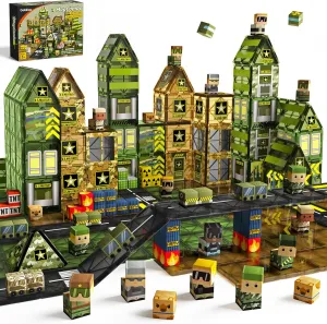 100PCS Magnetic Tiles Army Men, Military Magnetic Building Blocks with Toy Soldiers, STEM Sensory Construction Army Toys for Boys Girls Ages 3 , Upgraded Magnets for Kids Birthday Gifts