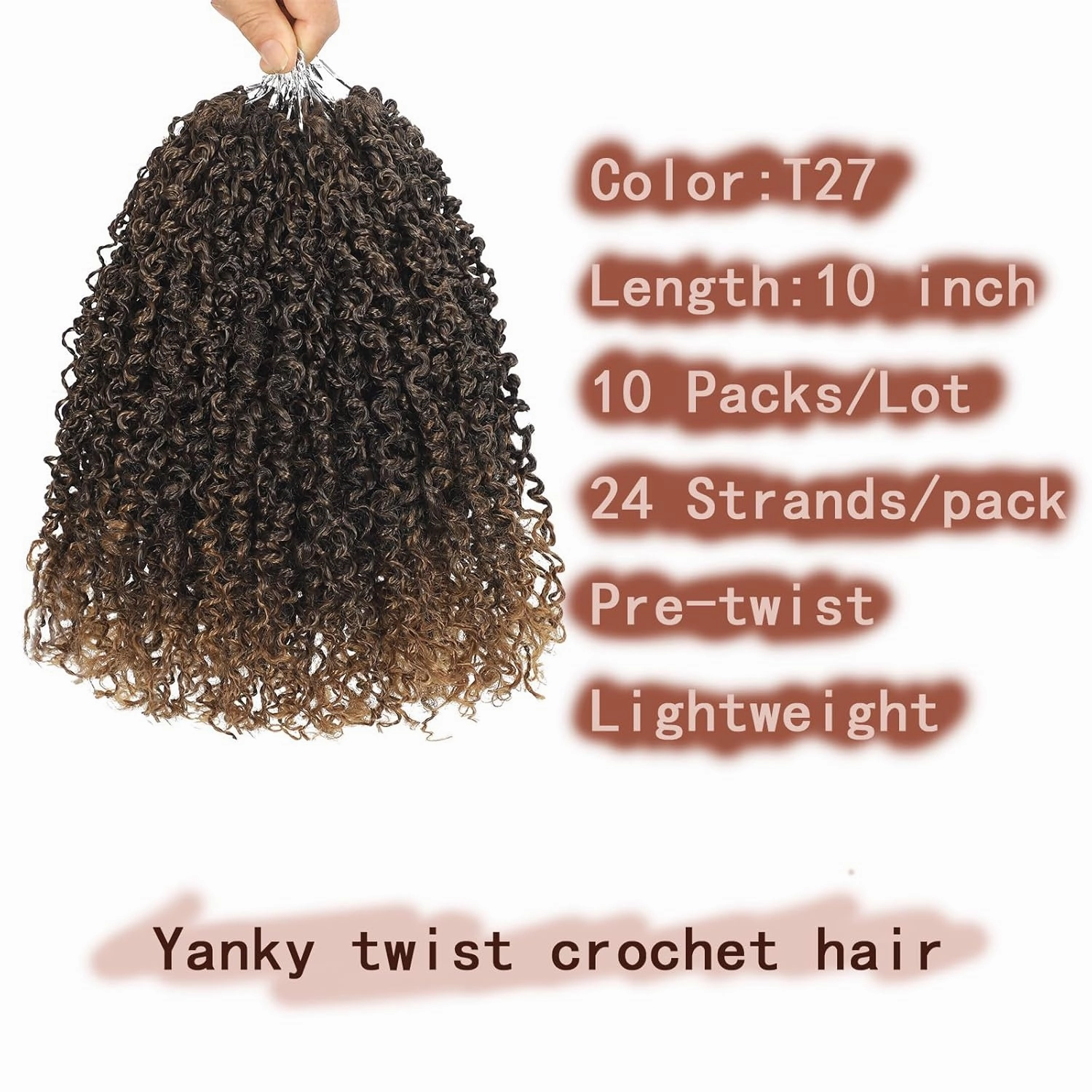 10 Packs Yanky Twist Crochet Braids Hair 10 Inch Pre-Twisted Passion Twist Crochet Hair, Fluffy Spring Mini Twist Pre Looped Passion Twist Hair Crochet Braiding Hair T27