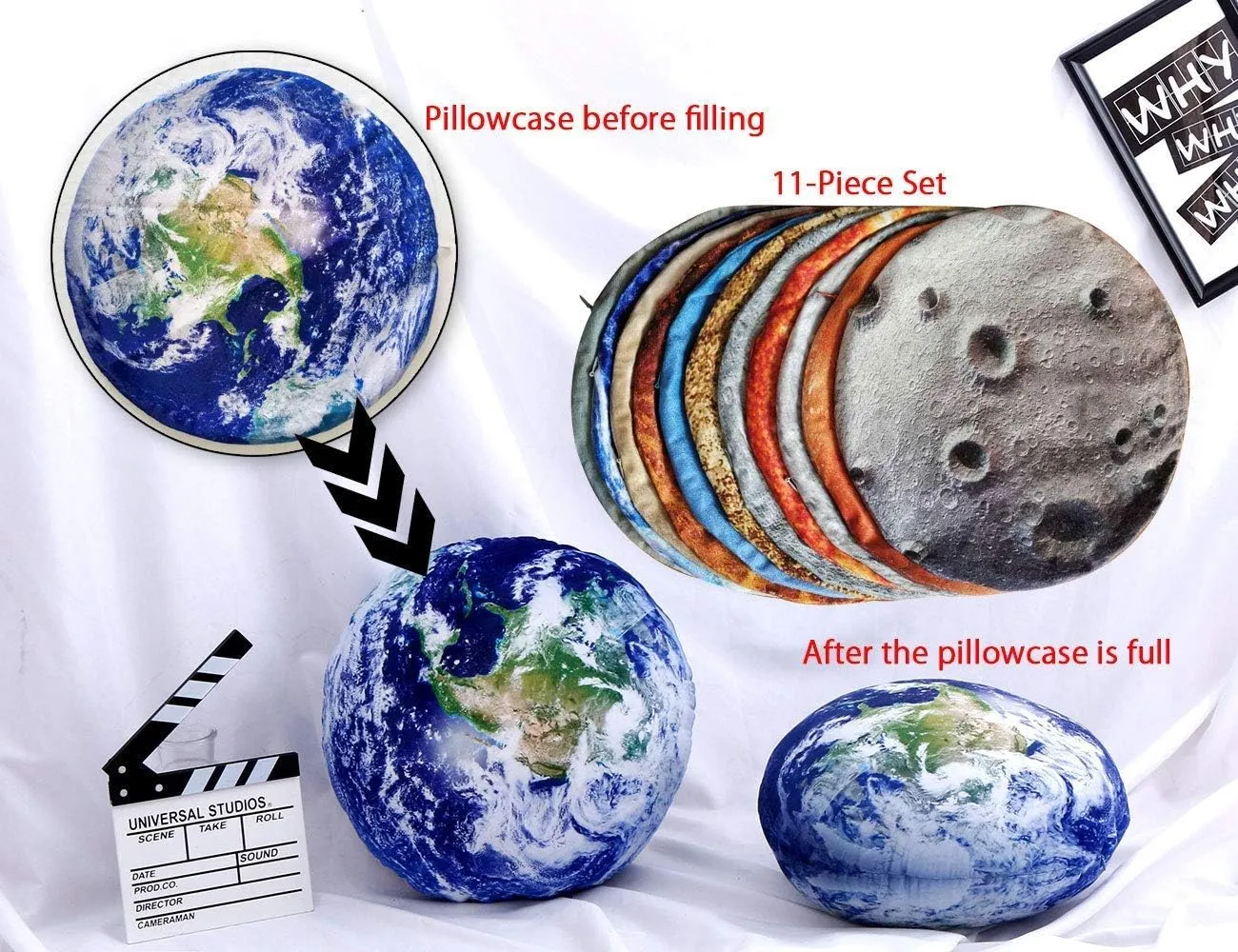 11 Piece Set Space Decor Planet Throw Pillow Covers Solar System Universe Planet Image Decorative Cushion Cover 15X15'' Round Pillow Case Kids Room Decoration Pillows Covers