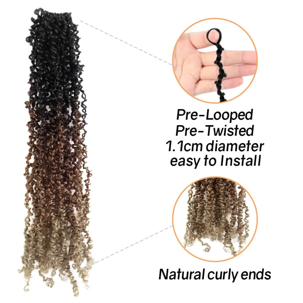 12 Inch 10 Packs Yanky Twist Crochet Hair Pre-twisted 3 Tones Ombre Brown Kinky Mini Spring Twist Small Curly Senegalese Twist Braids (OT30/27-10P)