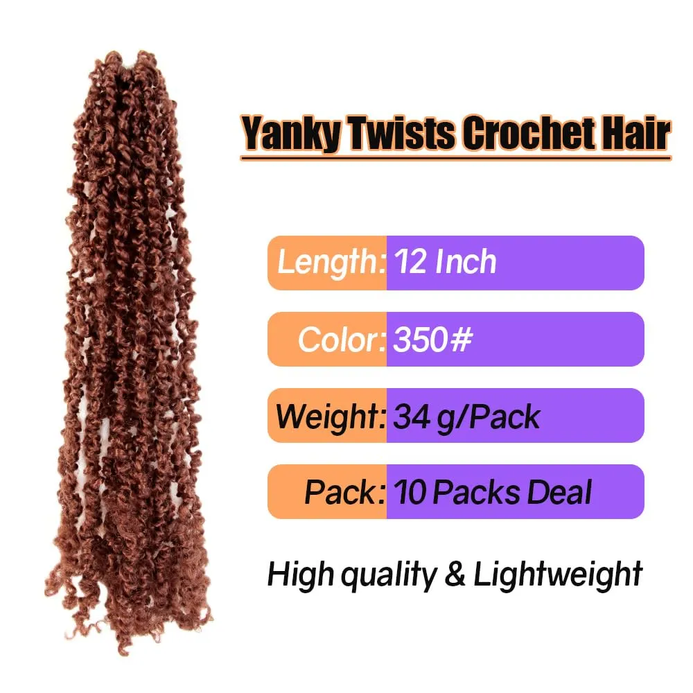 12 Inch 10 Packs Yanky Twist Crochet Hair Pre-twisted Ginger Red Kinky Mini Spring Twist Small Curly Senegalese Twist Braids (350#)