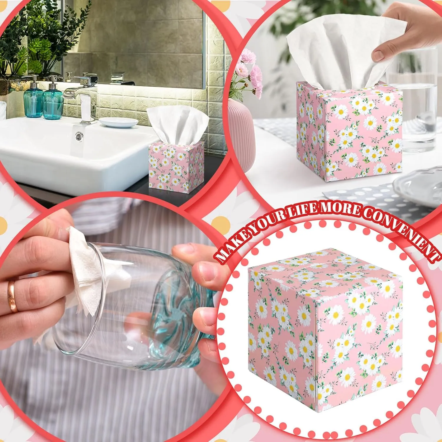 12 Pack Spring Facial Tissues Cube Face Boxes 600 Sheets 3 Ply Small Square Tissues Bulk for Spring Summer Car Bedroom Supplies(Daisies)