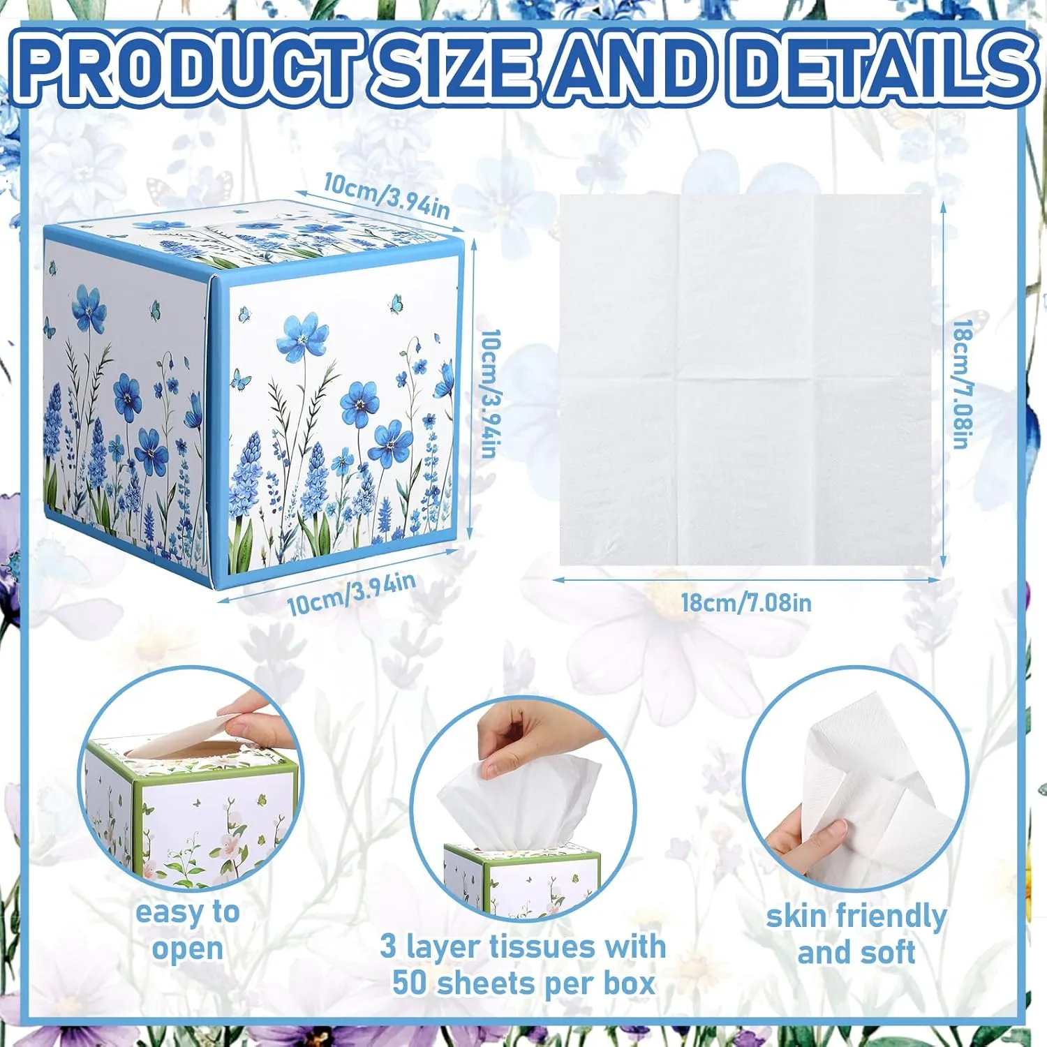 12 Pack Spring Facial Tissues Cube Face Boxes 600 Sheets 3 Ply Small Square Tissues Bulk for Spring Summer Car Bedroom Supplies(Flower)