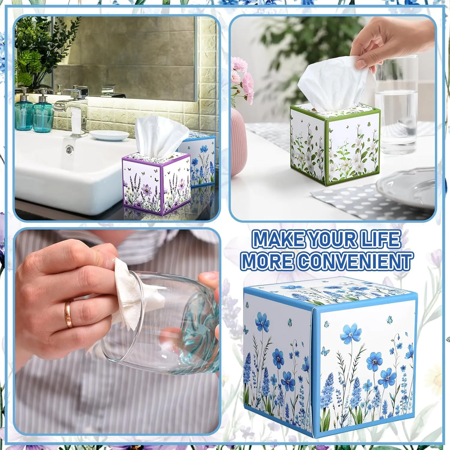 12 Pack Spring Facial Tissues Cube Face Boxes 600 Sheets 3 Ply Small Square Tissues Bulk for Spring Summer Car Bedroom Supplies(Flower)
