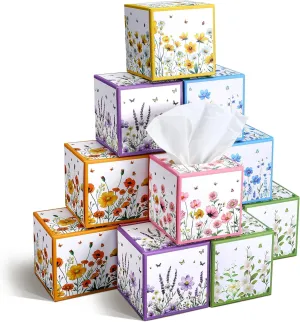 12 Pack Spring Facial Tissues Cube Face Boxes 600 Sheets 3 Ply Small Square Tissues Bulk for Spring Summer Car Bedroom Supplies(Flower)