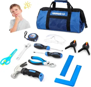 12-Piece Kids Tool Set with Tool Storage Bag, Junior Real Hand Tool Kit for Boys & Girls, Children Learning Tools for DIY Building and Woodworking, Age 8 