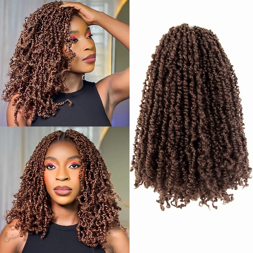 12 Inch 10 Packs Yanky Twist Crochet Hair Pre-twisted Light Brown Kinky Mini Spring Twist Small Curly Senegalese Twist Braids (30#), 30#(Medium Dark Brown)