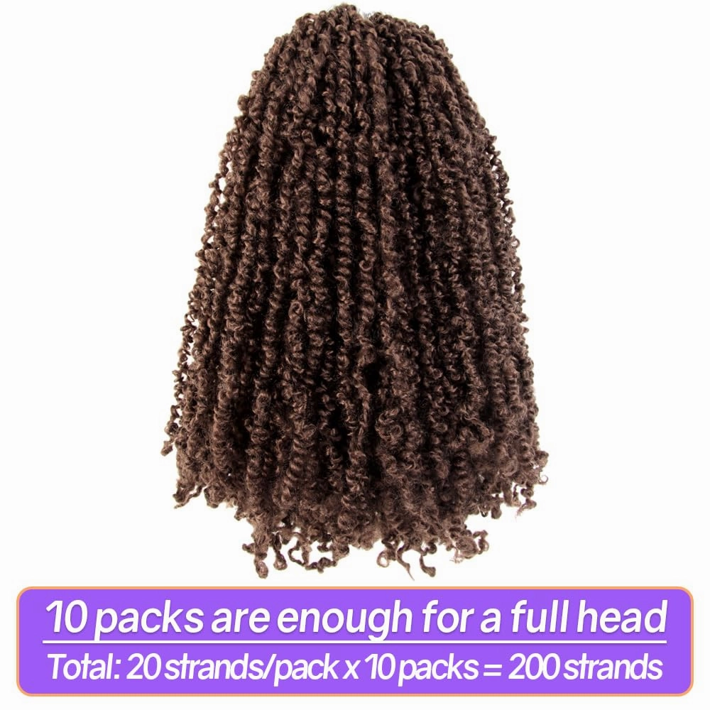 12 Inch 10 Packs Yanky Twist Crochet Hair Pre-twisted Light Brown Kinky Mini Spring Twist Small Curly Senegalese Twist Braids (30#), 30#(Medium Dark Brown)