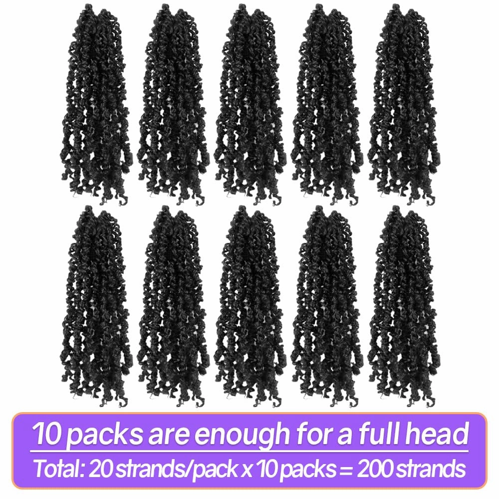 12 Inch 10 Packs Yanky Twist Crochet Hair Pre-twisted Natural Black Kinky Mini Spring Twist Small Curly Senegalese Twist Braids (1B)