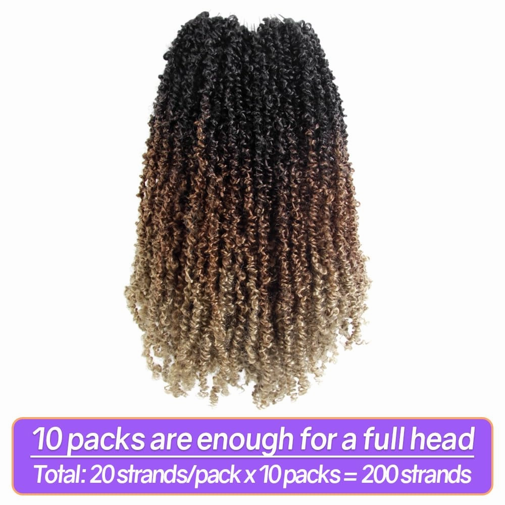 14 Inch 10 Packs Yanky Twist Crochet Hair Pre-twisted 3 Tones Ombre Brown Kinky Mini Spring Twist Small Curly Senegalese Twist Braids (OT30/27-10P)