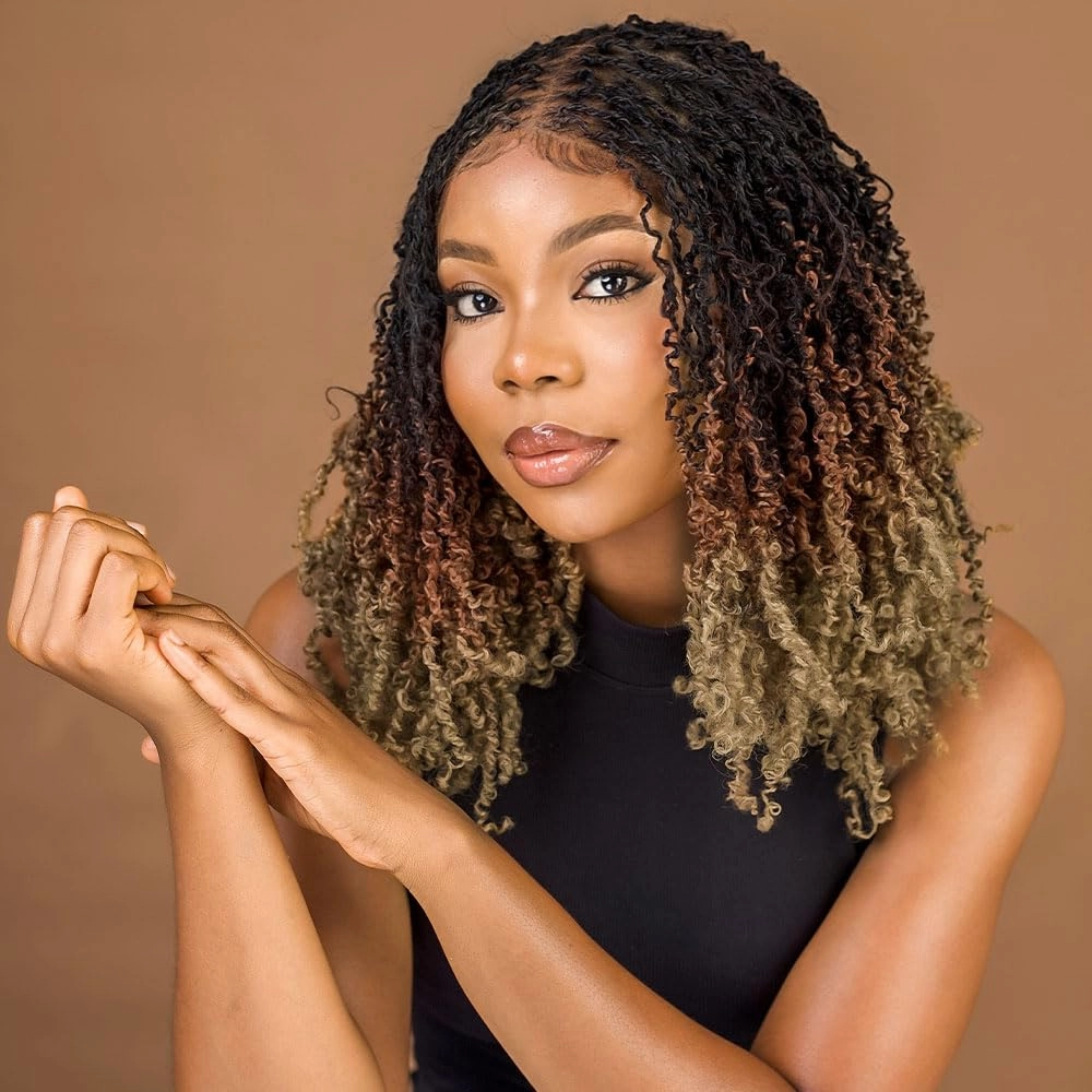 14 Inch 10 Packs Yanky Twist Crochet Hair Pre-twisted 3 Tones Ombre Brown Kinky Mini Spring Twist Small Curly Senegalese Twist Braids (OT30/27-10P)