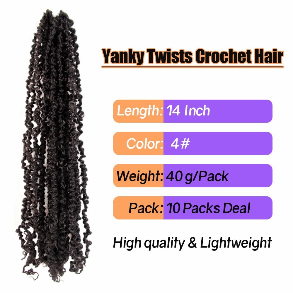 14 Inch 10 Packs Yanky Twist Crochet Hair Pre-twisted Brown Kinky Mini Spring Twist Small Curly Senegalese Twist Braids (4#)