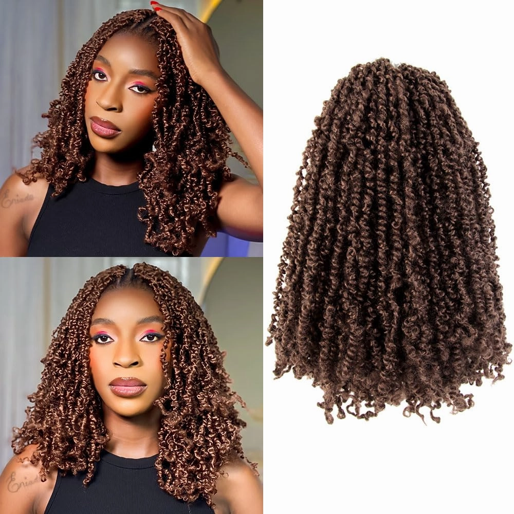 14 Inch 10 Packs Yanky Twist Crochet Hair Pre-twisted Light Brown Kinky Mini Spring Twist Small Curly Senegalese Twist Braids (30#)