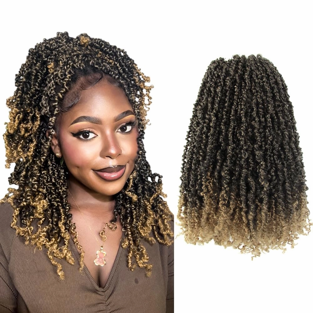 14 Inch 10 Packs Yanky Twist Crochet Hair Pre-twisted Ombre Honey Blonde Kinky Mini Spring Twist Small Curly Senegalese Twist Braids (T27)
