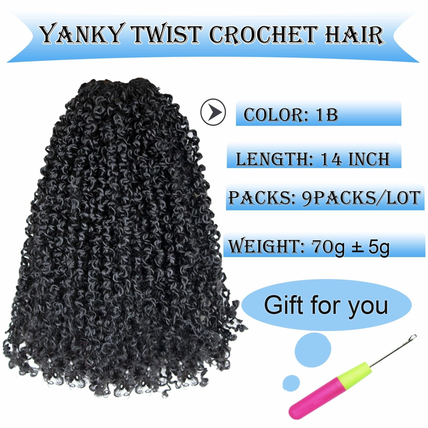 14 Inch 9 Packs Yanky Twist Crochet Hair Pre-Twisted Curly Braiding Hair Extensions Pre-looped Senegalese Twist Braids Synthetic Curly Crochet Hair For Black Women(14inch, 9pack, 1b)