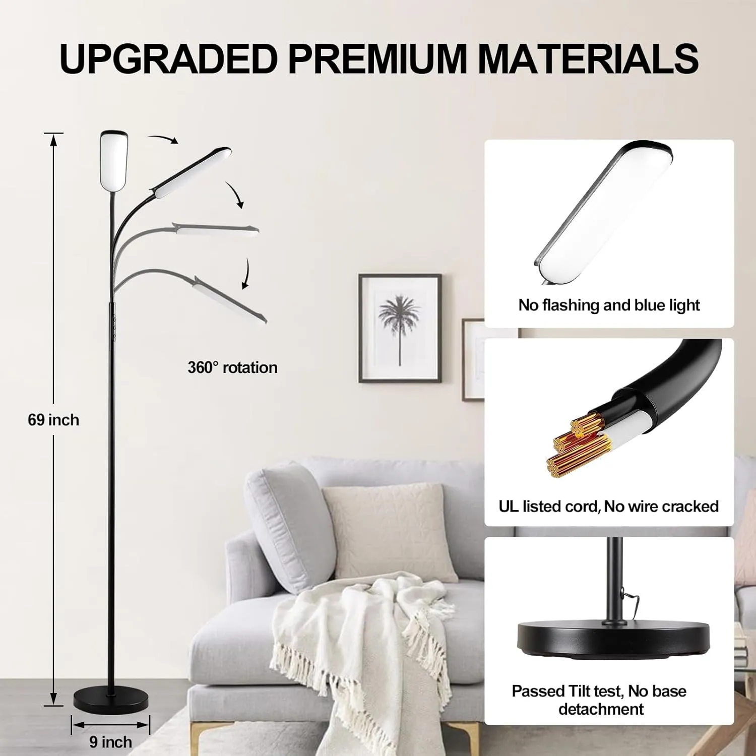 2 Pack LED Floor Lamp, 18W 1800LM Bright, 2 Remotes, Dimmable, Eye-Caring, Standing, Reading, Living Room, Bedroom, Office