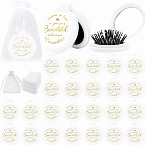 24 Pcs Inspirational Compact Mirror Hair Brush Bulk Inspirational Gifts for Women Sometimes You Forget You're Beautiful Round Mirror Pocket Hair Brush Gifts for Women Teacher Friends Employee Coworker