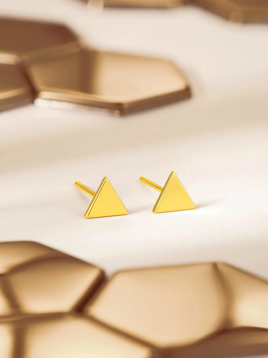 24K Gold Earrings for Women, Hypoallergenic Gold Stud Earrings Geometric Figure Lightweight Fashion Small Earrings for Mom Girlfriend Gifts