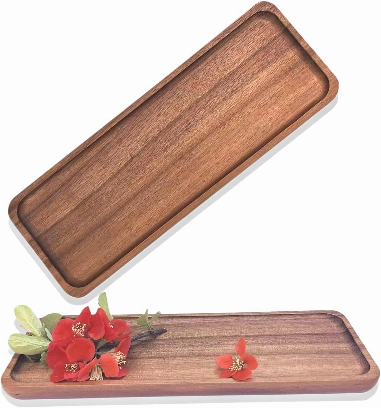 2 Wooden Serving Plate Set, rectangular natural solid wood, acacia wood Dim sum plate. Ideal for serving desserts, fruits and snacks. (11.5x4.1 inches)