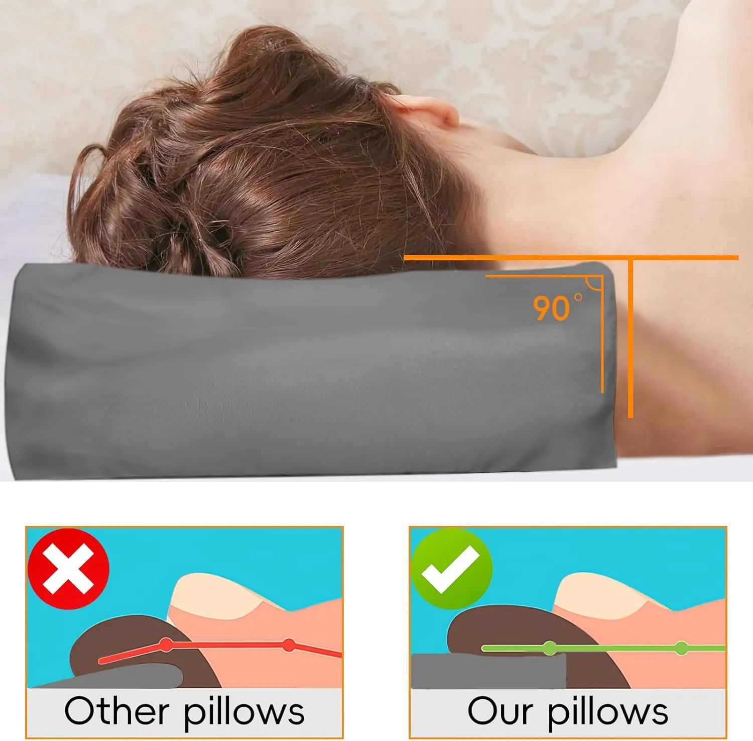 2pcs Pillowcase for Cube Pillow with Hidden Zip，Pillowcase ONLY，Cube Pillow case（24"x12"x5.5"，Grey）