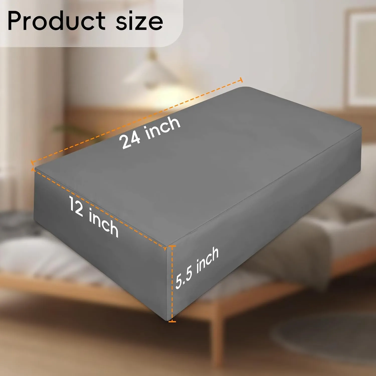2pcs Pillowcase for Cube Pillow with Hidden Zip，Pillowcase ONLY，Cube Pillow case（24"x12"x5.5"，Grey）