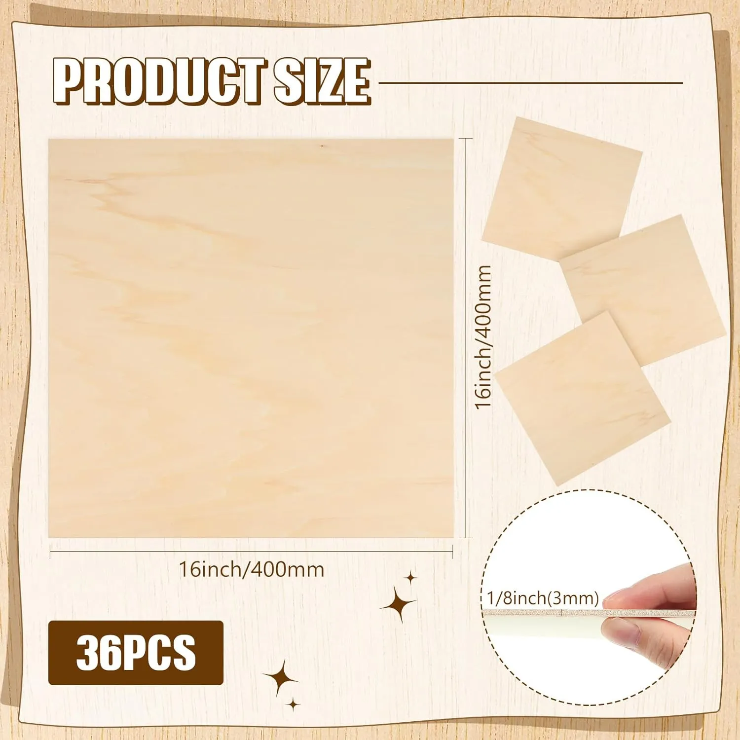 36 Pack Basswood Sheets Plywood Board 1/8 Inch Unfinished Wood Boards for Crafts for DIY Laser Projects Architectural Model Making Mini House Building Hobby Wood Burning (16 x 16 x 1/8 Inch)