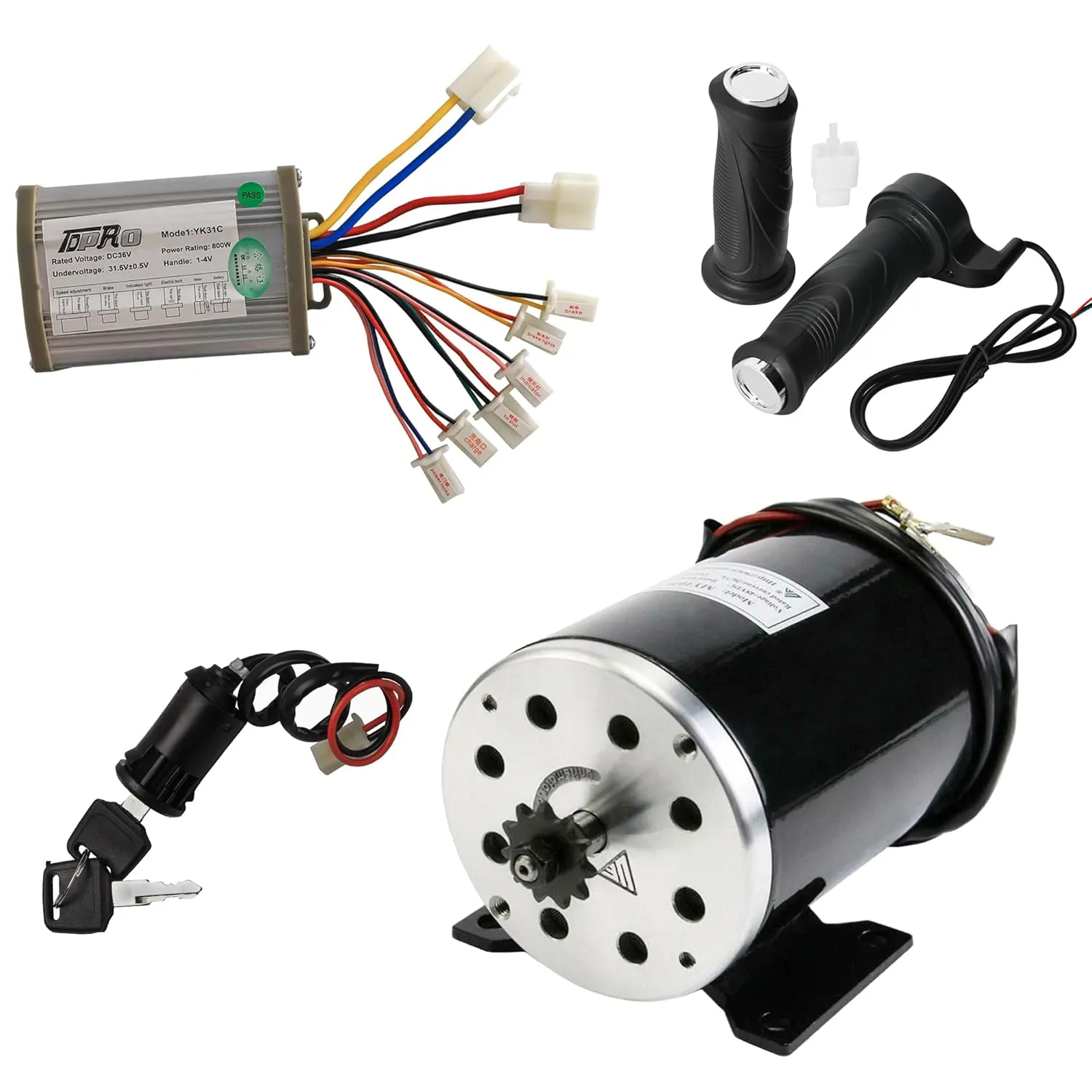 36V 800W MY1020 Brushed Motor Kit with Controller, Twist Throttle, and Key Lock Switch | 2800RPM, for E-Bikes, Go-Karts, Electric Scooters, Dune Buggies, MX350, MX400
