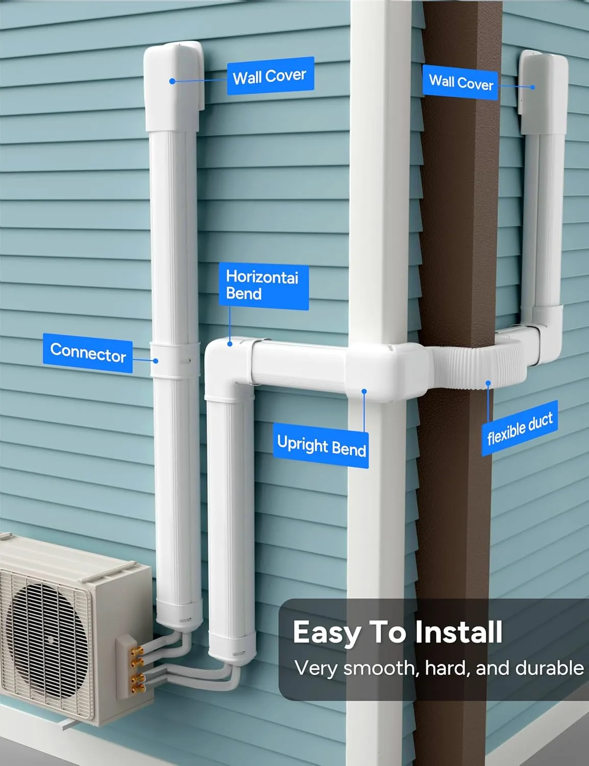 4'' 26Ft Mini Split Line Set Cover Kit for Minisplit Ductless Linset Air Conditioners and Heat Pumps, Central AC Decorative Upgraded UV-Proof Strong & Durability PVC Pipe