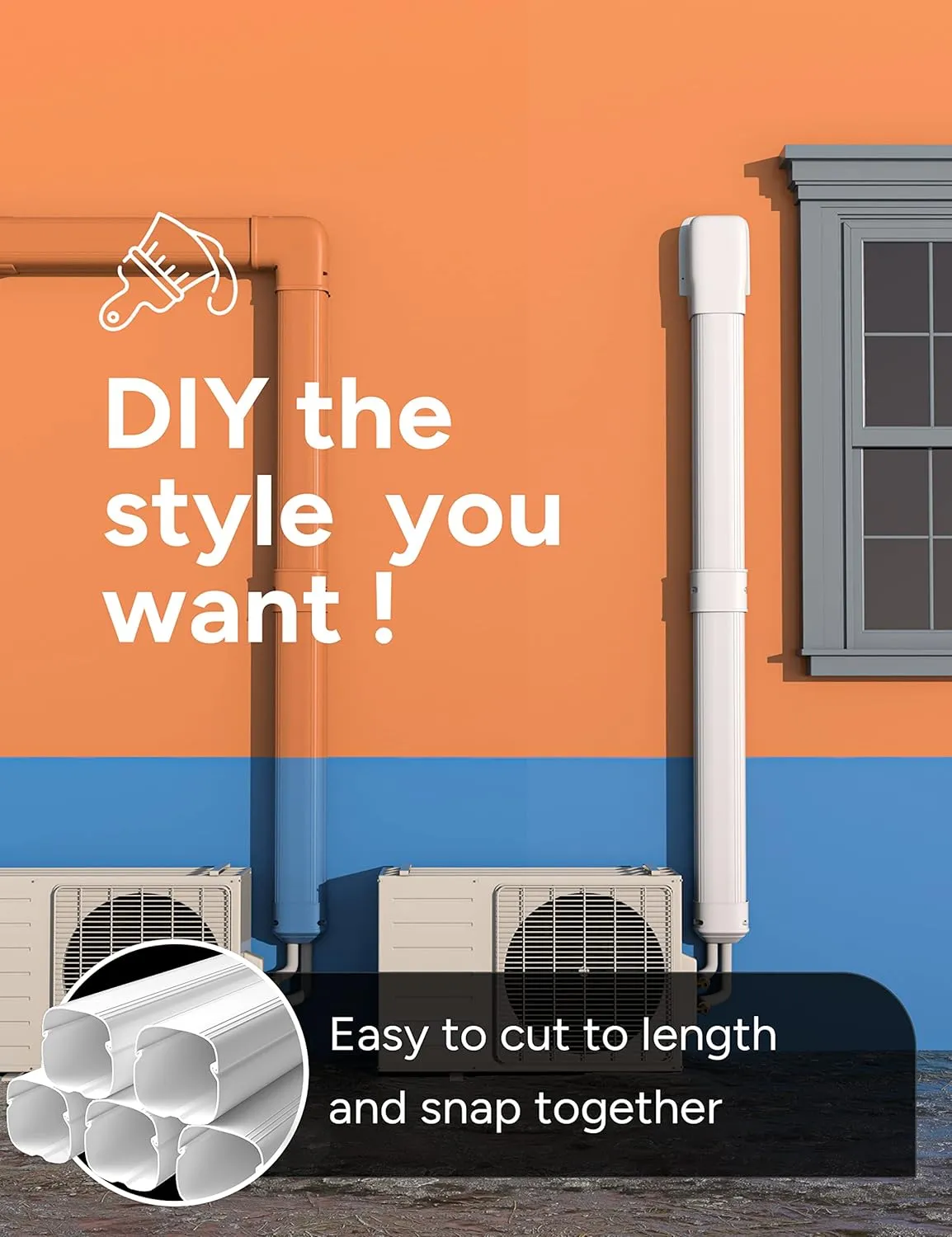 4'' 26Ft Mini Split Line Set Cover Kit for Minisplit Ductless Linset Air Conditioners and Heat Pumps, Central AC Decorative Upgraded UV-Proof Strong & Durability PVC Pipe