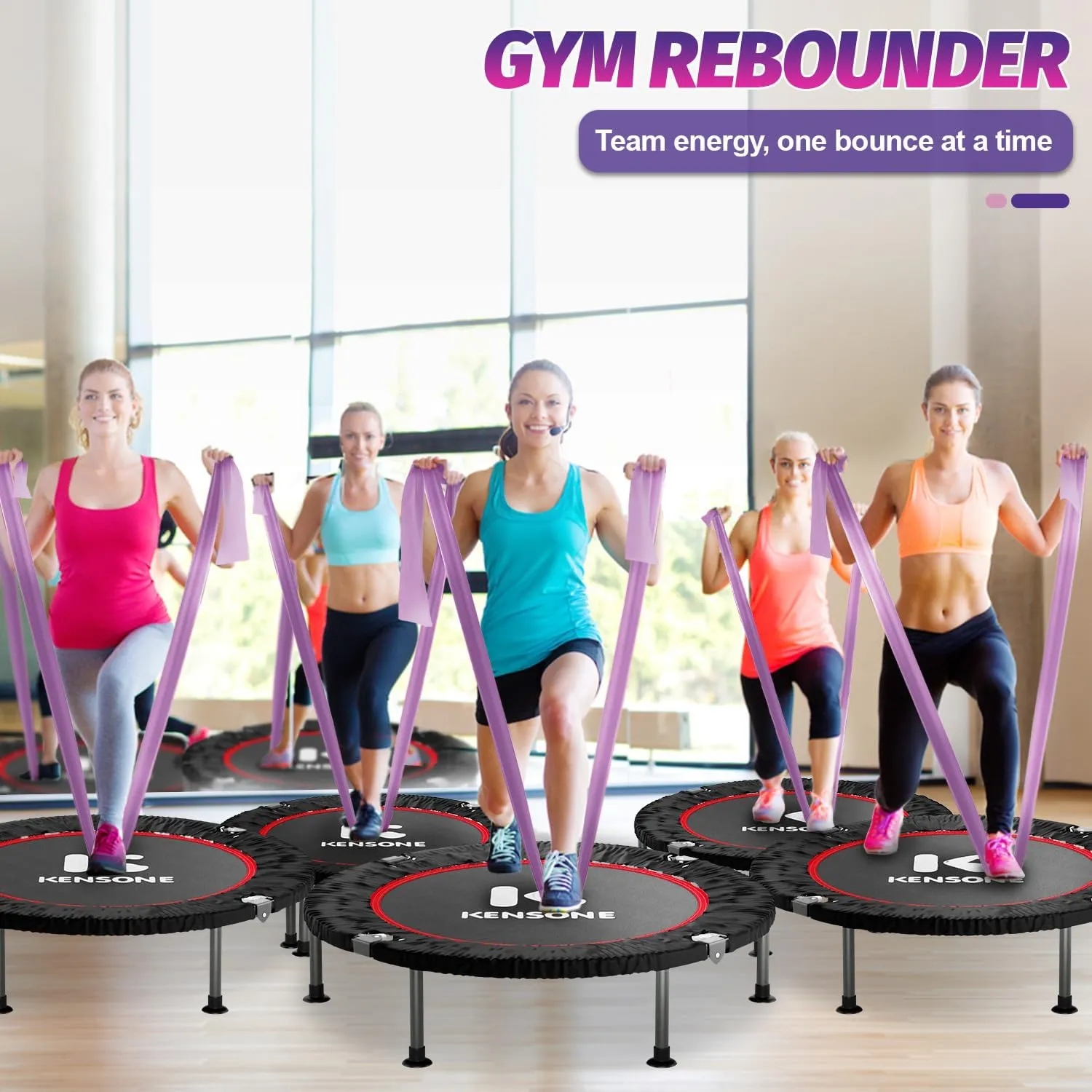 40" Mini Spring Trampoline with Resistance Band, Rebounder Trampoline for Adults, Small Fitness Rebounder for Indoor Exercise, Max Load 330 LBS