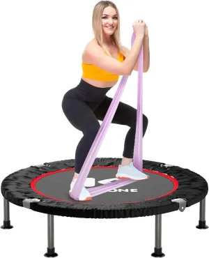 40" Mini Spring Trampoline with Resistance Band, Rebounder Trampoline for Adults, Small Fitness Rebounder for Indoor Exercise, Max Load 330 LBS