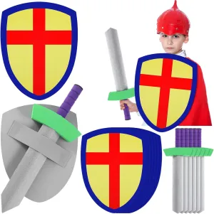 6 Set Foam Sword and Shield Knight Set Medieval Joust Set Foam Weapons for Kids Play Fighting Role Play Costume Party Birthday Activities Accessories Gifts