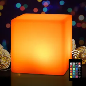 7-Inch LED Dimmable Glow Cube Waterproof Rechargeable Adjustable RGB Color Changing with Remote Control, Night Light Indoor Outdoor Decorative Lighting