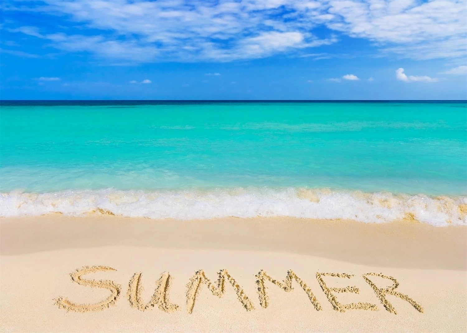 8x6 Fabric Summer Beach Backdrop Tropical Beach with Word Summer Blue Ocean Seascape Photography Background for Hawaii Trip Party Decorations Photo Studio Props