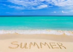 8x6 Fabric Summer Beach Backdrop Tropical Beach with Word Summer Blue Ocean Seascape Photography Background for Hawaii Trip Party Decorations Photo Studio Props