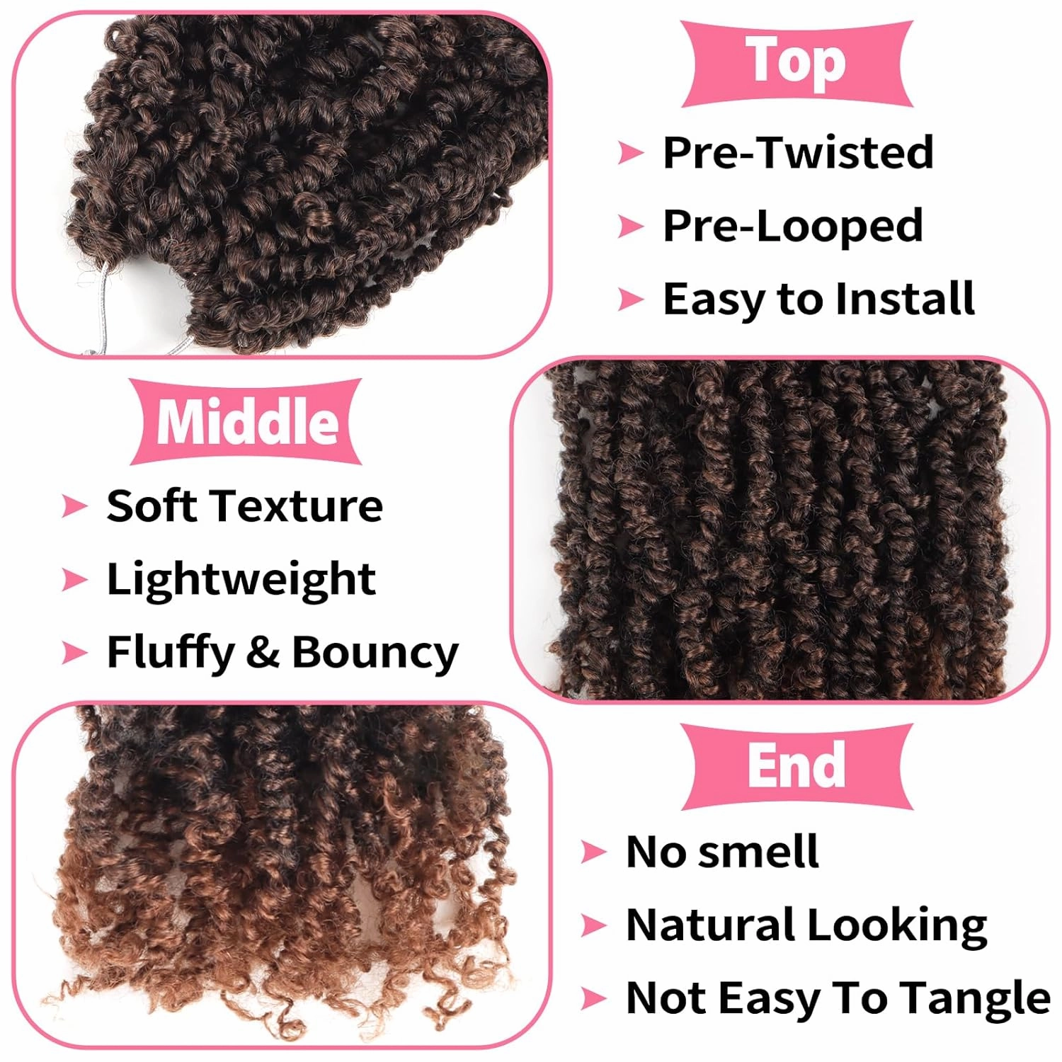 9 Packs Yanky Twist 16 Inch Crochet Hair Pre-Twisted Curly Braiding Hair Extensions Pre-looped Ombre Brown Yanky Twists Hair with Curls (T30#, 16 Inch (Pack of 9))