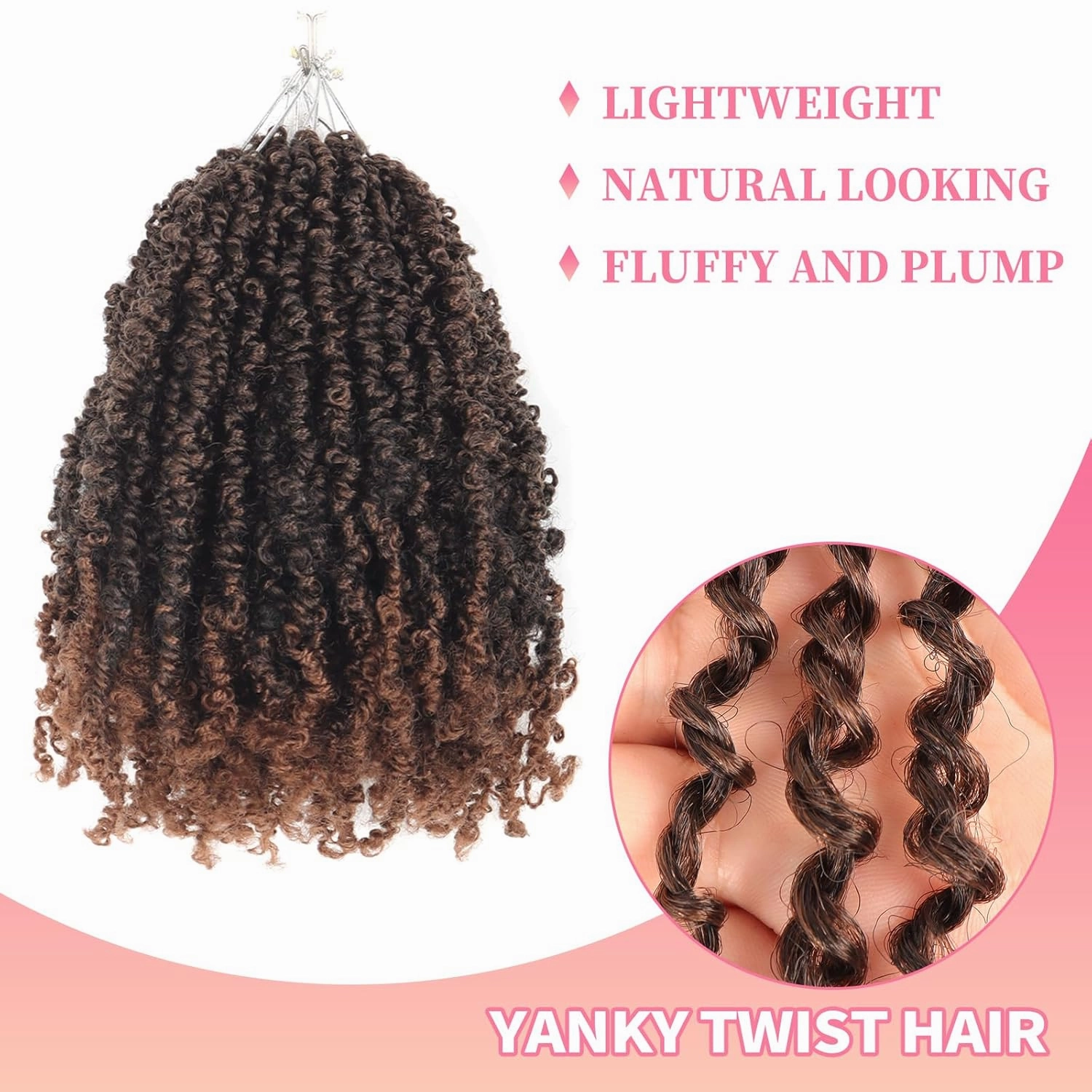 9 Packs Yanky Twist 16 Inch Crochet Hair Pre-Twisted Curly Braiding Hair Extensions Pre-looped Ombre Brown Yanky Twists Hair with Curls (T30#, 16 Inch (Pack of 9))