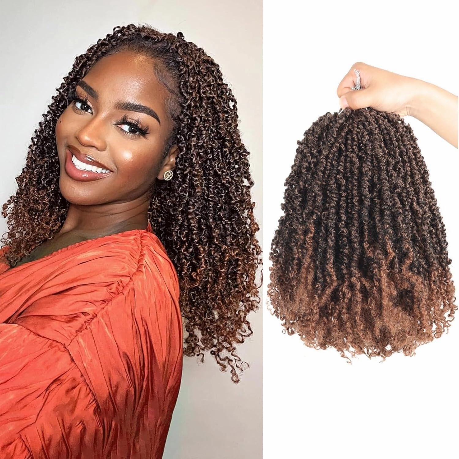 9 Packs Yanky Twist 16 Inch Crochet Hair Pre-Twisted Curly Braiding Hair Extensions Pre-looped Ombre Brown Yanky Twists Hair with Curls (T30#, 16 Inch (Pack of 9))