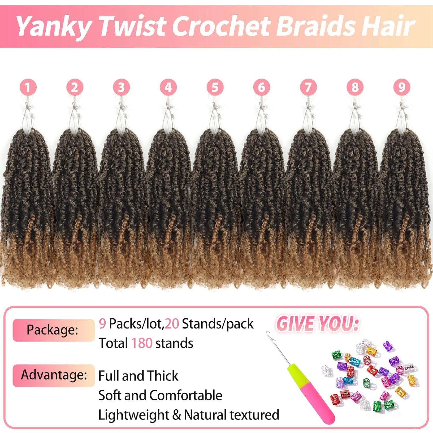 9 Packs Yanky Twist Crochet Hair 14 inch Pre-twisted Passion Twist Crochet Hair Micro Spring Twist Crochet Hair Extensions Suitable for black women.(T27#, 14 Inch (Pack of 9))