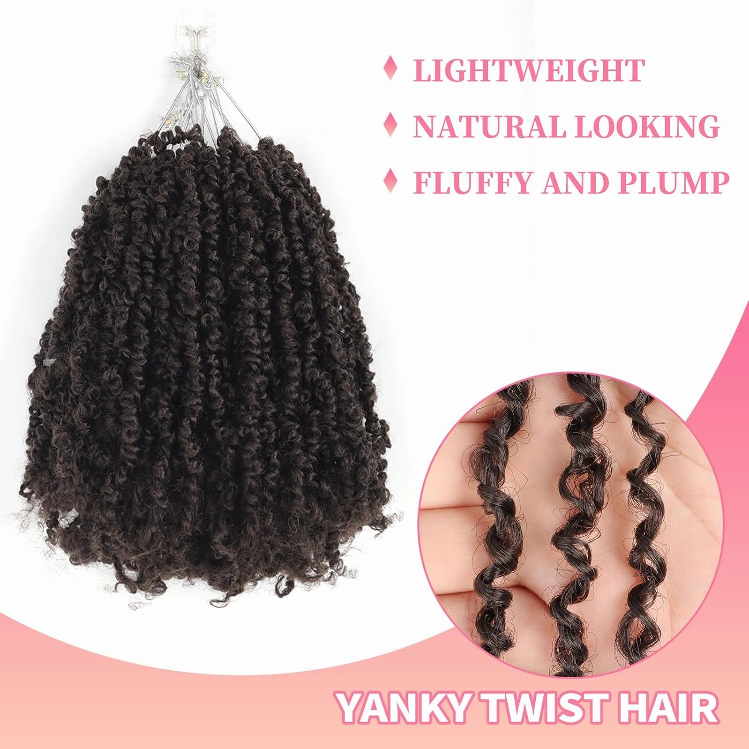 9 Packs Yanky Twist Crochet Hair 16 inch Pre-Twisted Curly Braiding Hair Extensions Pre-looped brown Yanky Twists Hair with Curls (4#, 16 Inch (Pack of 9))