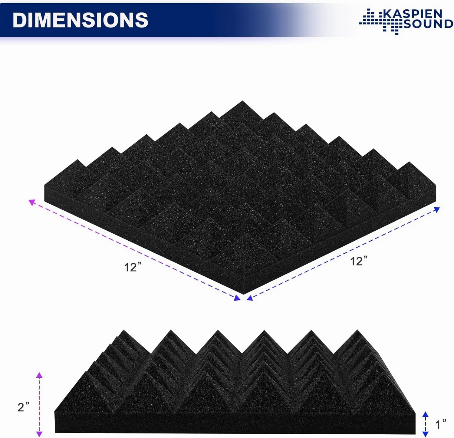 | 12 Pack | 12x12x2inch | High Density Acoustic Foam Wall Panels | Pyramid Shape | Double Sided Adhesive Tape | Sound Absorbing Acoustic Panels | Sound Proof Foam Panels For Walls