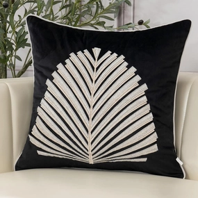 Aeckself Black White Leaves Velvet Throw Pillow Cover 18 x 18 Inch, Embroidery Square Cushion Case with Stitched Edge Luxury Modern Decorative Pillowcase for Couch Living Room Bedroom