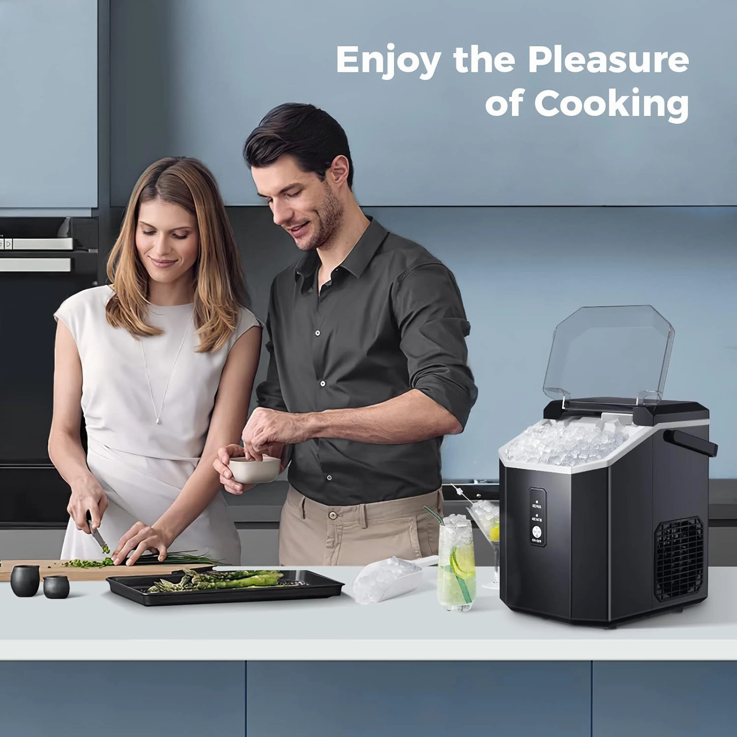 AGLUCKY Nugget Ice Maker Countertop, Portable Crushed Ice Maker Machine with Handle, 35lbs/24H, One-Click Operation, Self Cleaning Ice Machine for Home/Kitchen/Office(Black)