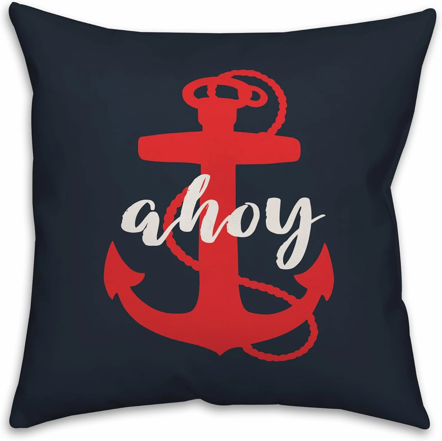 Ahoy Anchor Throw Pillow | Decorative Pillows for Living Room Couch Bed Sofa, Fluffy Soft Cushion | Blue, 16x16
