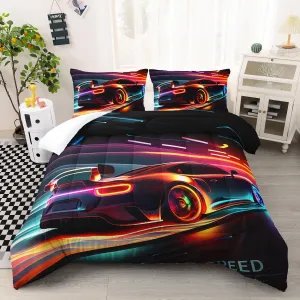 AILONEN 3D Racing Car Comforter Set Full Size, Extreme Sports Theme Bedding for Kids Boys, Modern Race Bed in a Bag, Cool Sports Bedsheets Set, 1 Fitted Sheet 2 Pillowcases
