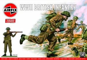 Airfix Vintage Classics WWII British Infantry 1:32 WWII Military Diorama Plastic Model Figures A02718V, Small, Unpainted
