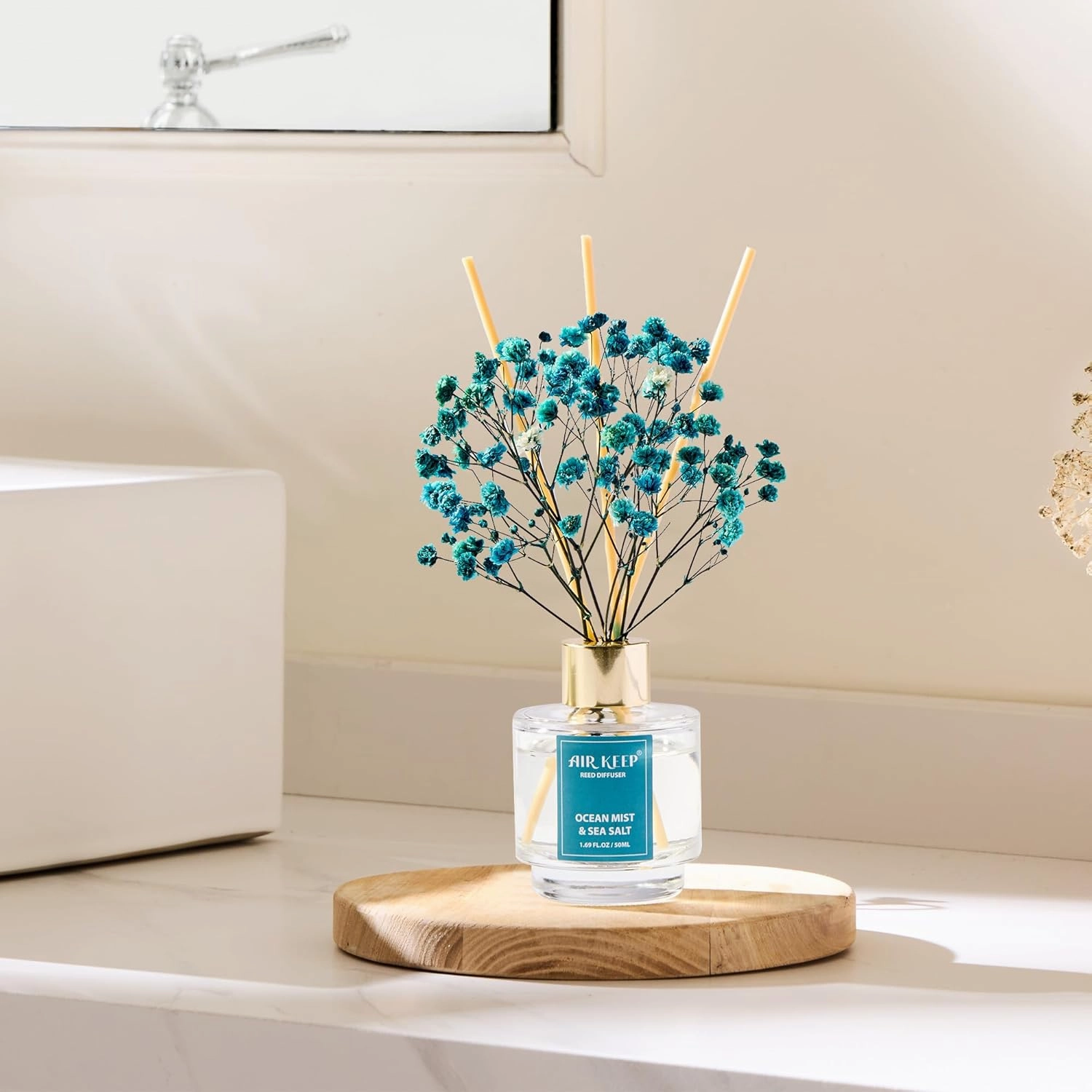 Airkeep Reed Diffuser Set of 3,Clean Linen Ocean Mist&Sea Salt Lavender Eucalyptus Oil Reed Diffusers for Bedroom Living Room Office Aromatherapy Oil Reed Diffuser for Gift 50ml x 3