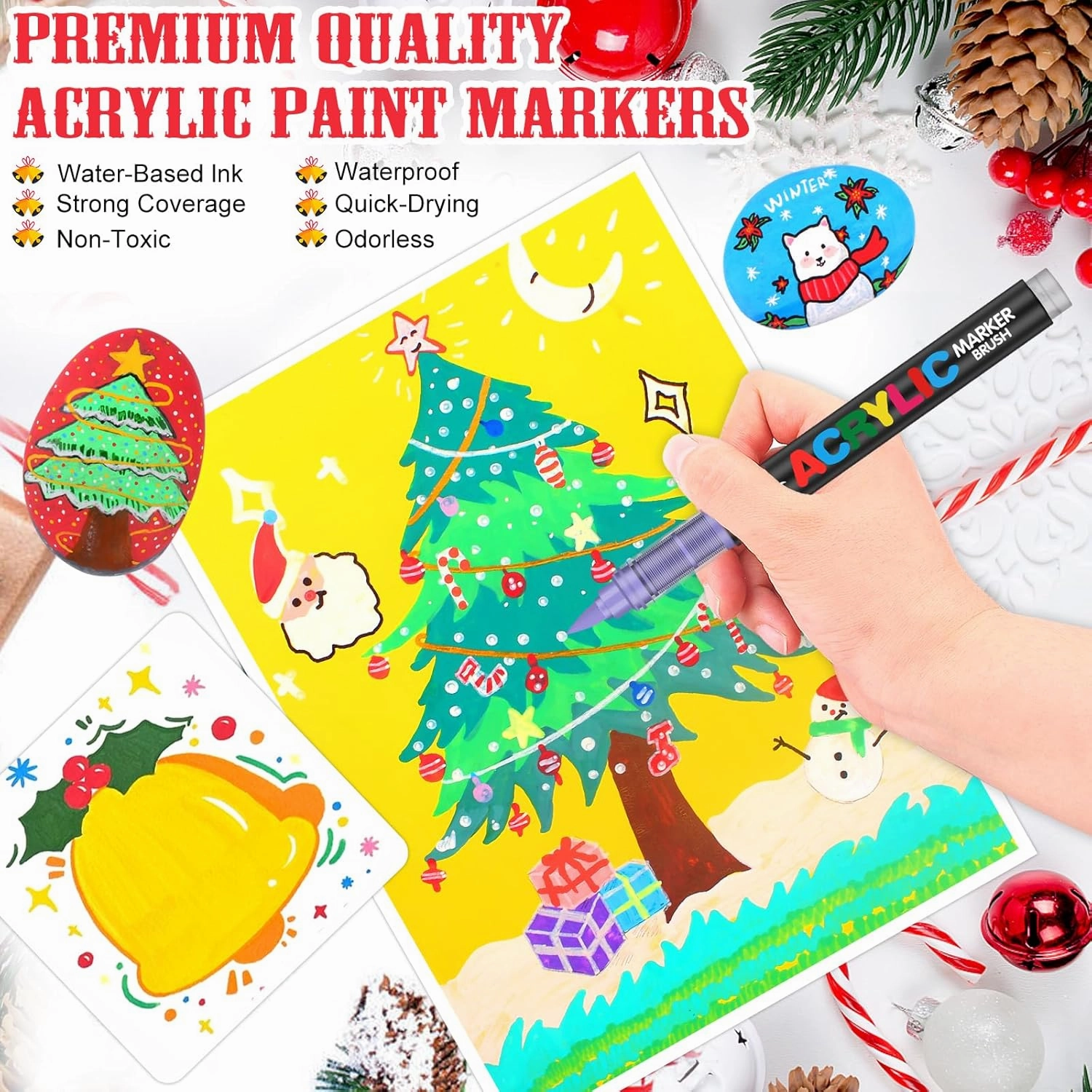 Amamao Acrylic Paint Markers, Soft Brush Tip Pens and Markers, Acrylic Paint Pens for Wood, Stone, Canvas, Glass, Fabric, Egg, Rock Painting and DIY Crafts Art Supplies (36)