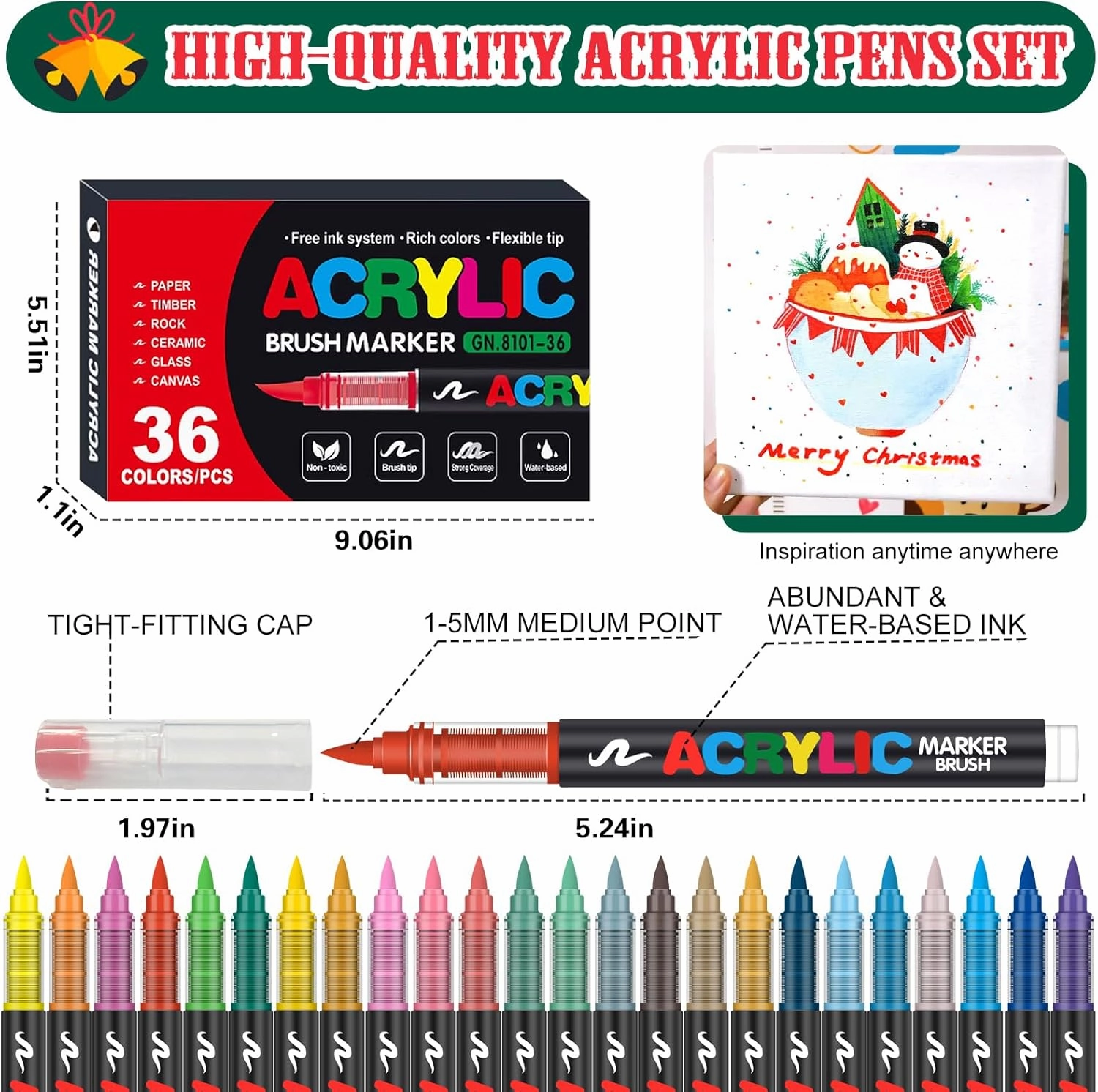 Amamao Acrylic Paint Markers, Soft Brush Tip Pens and Markers, Acrylic Paint Pens for Wood, Stone, Canvas, Glass, Fabric, Egg, Rock Painting and DIY Crafts Art Supplies (36)